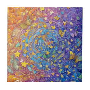 Abstract Butterflies, Stars and Spiritual Vortex Tile