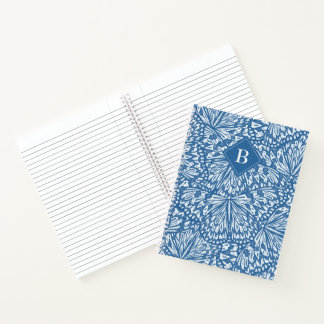 Abstract Butterfly Animal Print Monogram Blue Notebook