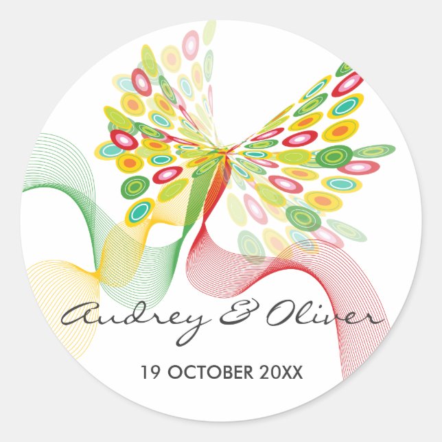 Abstract Butterfly Artistic Modern Wedding Sticker (Front)