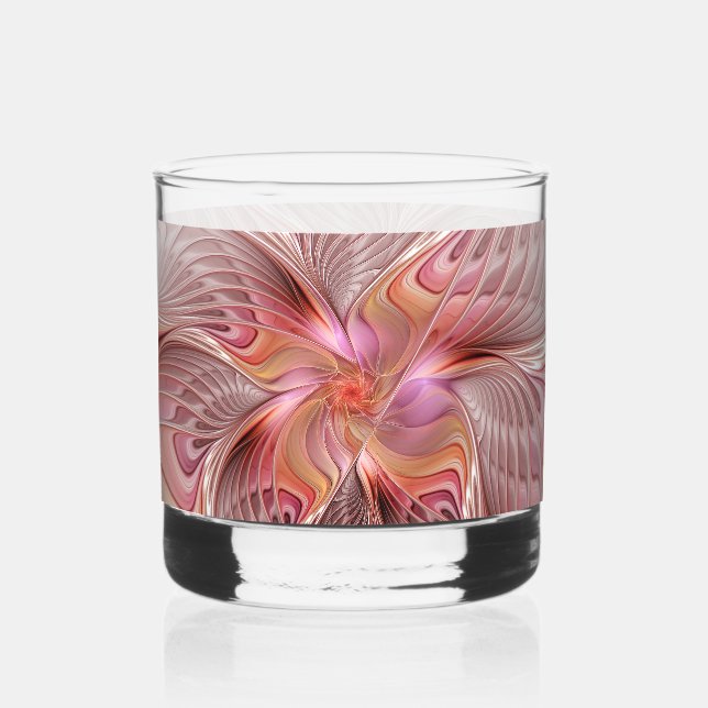 Abstract Butterfly Colorful Fantasy Fractal Art Whiskey Glass (Front)