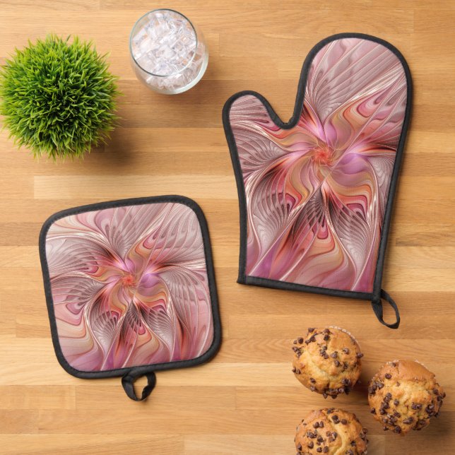 Abstract Butterfly Colourful Fantasy Fractal Art Oven Mitt & Pot Holder Set (Top Down)