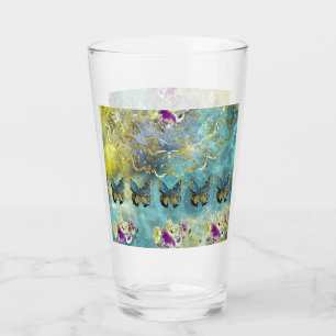 Abstract Butterfly & Floral Design Glass