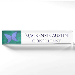 Abstract Butterfly Modern Blue Purple Wings Nameplate