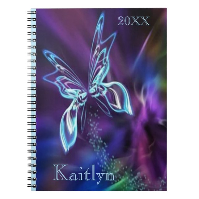 Abstract Butterfly Neon Blue Purple Colourful Notebook (Front)