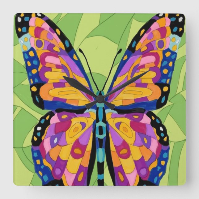 Abstract butterfly painting  square wall clock (Front)