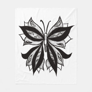 Abstract Butterfly Tattoo Black And White Fleece Blanket