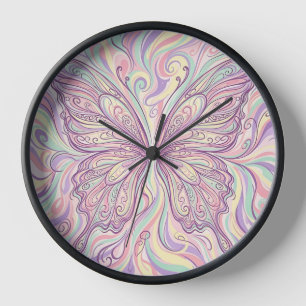 Abstract Butterfly Wings Pastel Art Clocks