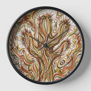 Abstract Cactus Desert Ink Modern Art Clocks