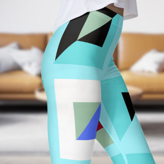 Abstract Cadet Blue Mosaic Pattern Leggings