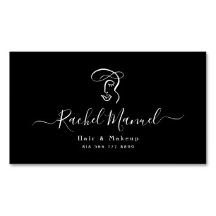 Abstract Calligraphy Script Makeup & Hair Salon Magnetic Business Card