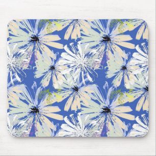 Abstract camomiles on a blue background.  mouse pad