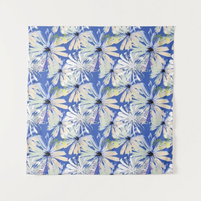 Abstract camomiles on a blue background. tapestry (Front)