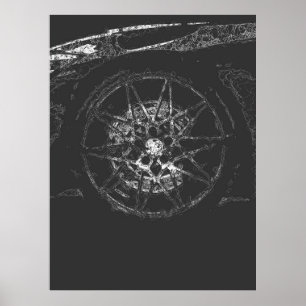 abstract car wheel rim aesthetic line art poster