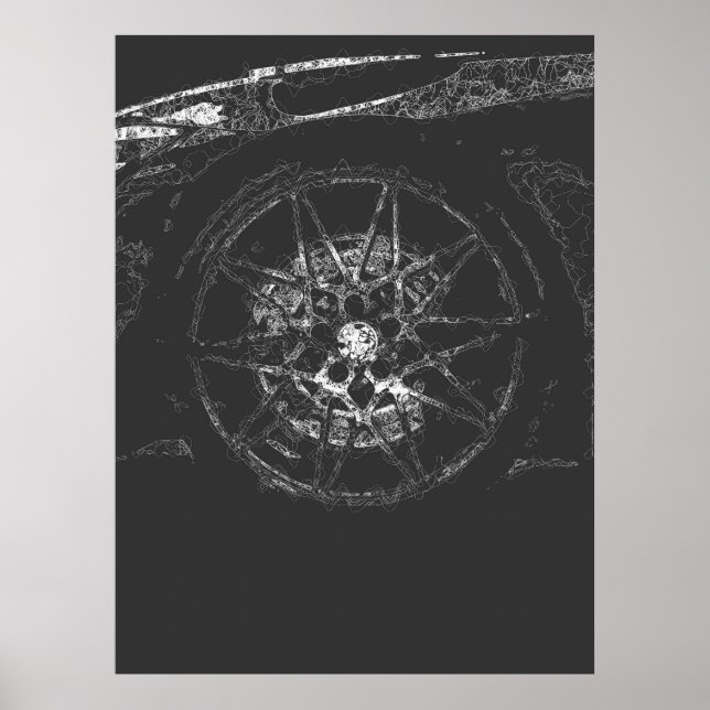 abstract car wheel rim aesthetic line art poster (Front)