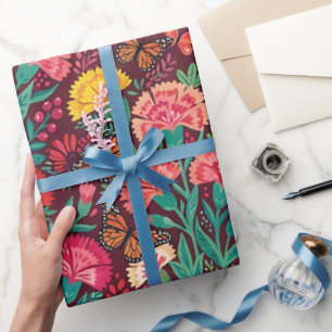 Abstract Carnations Butterflies Wrapping Paper