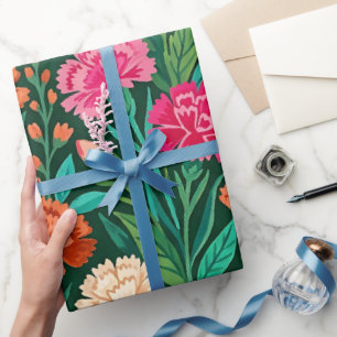 Abstract Carnations Butterflies Wrapping Paper