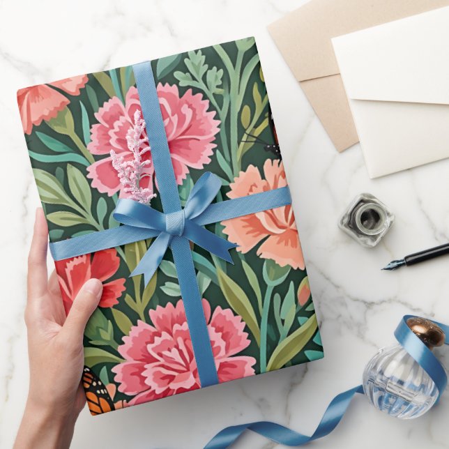 Abstract Carnations Butterfly Wrapping Paper (Gifting)