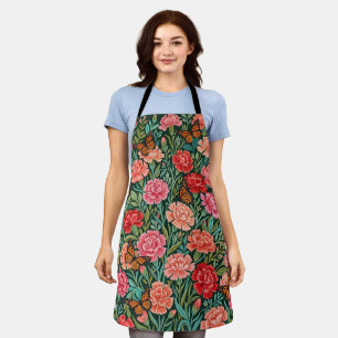 Abstract Carnations Garden Butterflies Apron