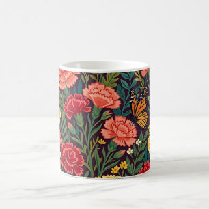 Abstract Carnations Monarch Butterfly Coffee Mug