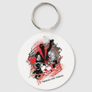 Abstract Carnival Panman in Red White and Black Key Ring