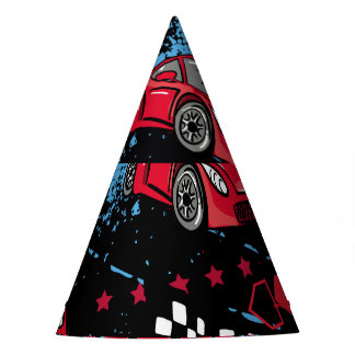 Abstract cars, grunge childish pattern. party hat