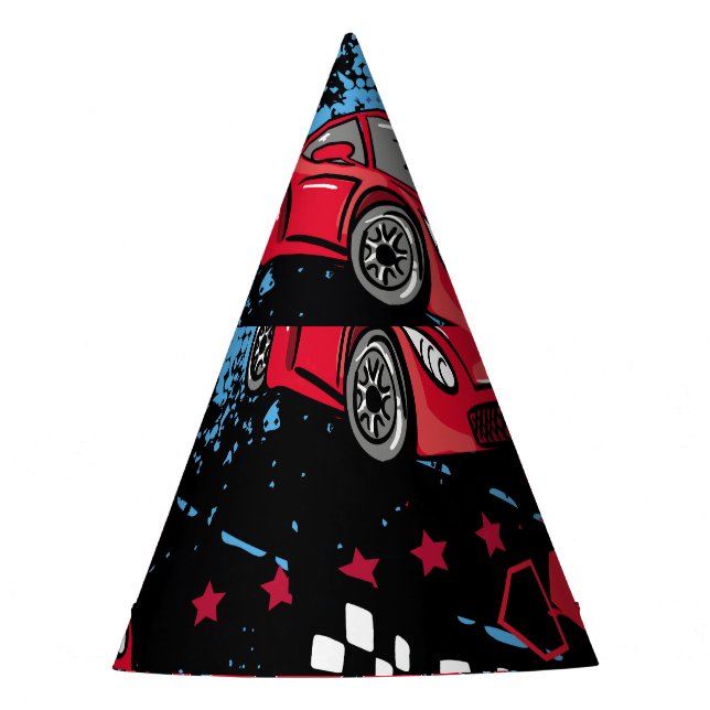 Abstract cars, grunge childish pattern. party hat (Front)