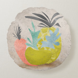 Abstract cartoon carrots pineapples fruits food re round cushion