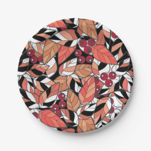Abstract cartoon leaves berries black paper plate