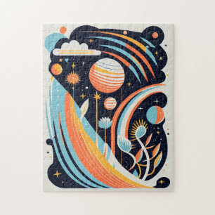 Abstract cartoon space planet. Modern cosmos Jigsaw Puzzle