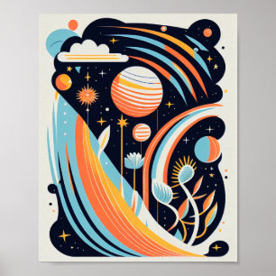 Abstract cartoon space planet. Modern cosmos Poster