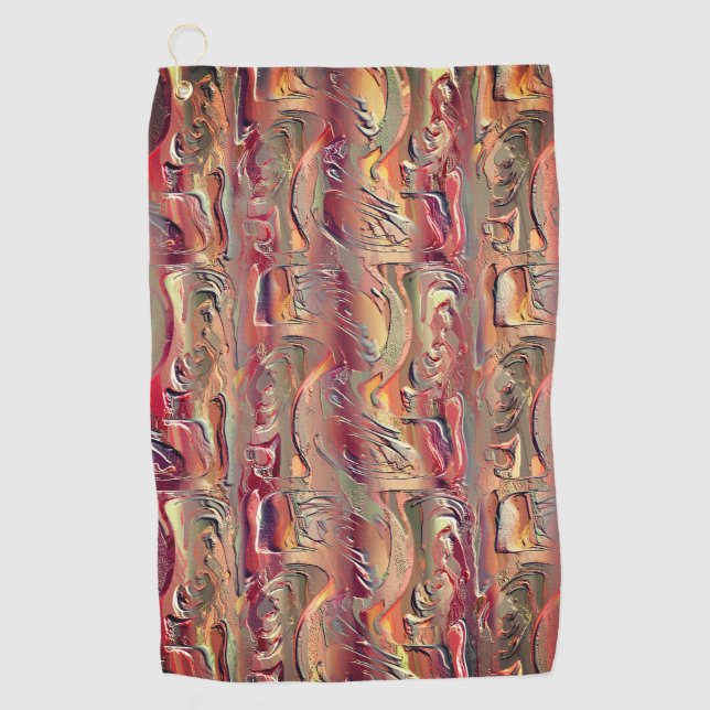 Abstract carved in salmon and red gradient golf towel (Front)