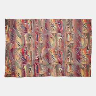 Abstract carved in salmon and red gradient tea towel