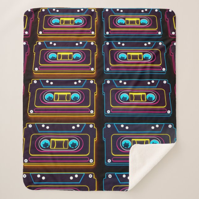 Abstract Cassette tape neon retro music of backgro Sherpa Blanket (Front)