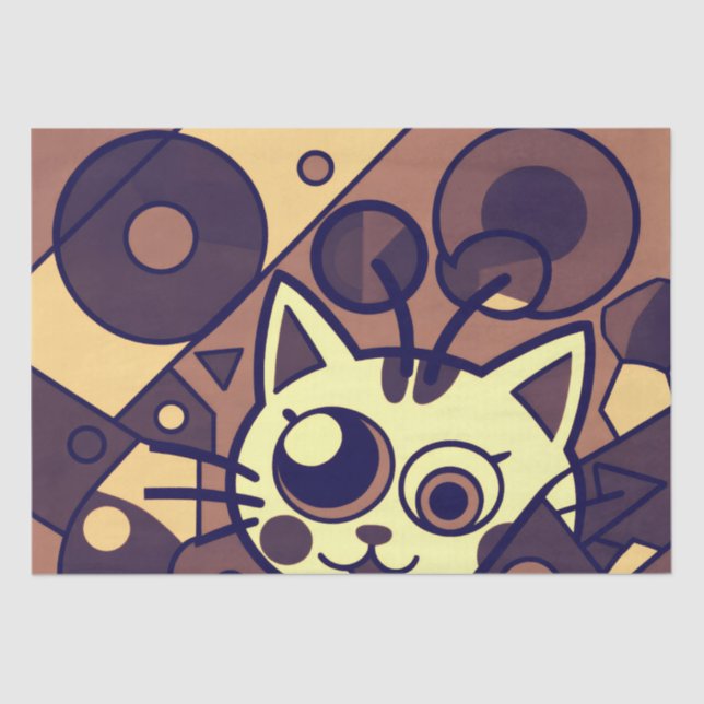 Abstract Cat Art Brown Beige Tissue Paper (Front)