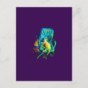ABSTRACT CAT ART EXTRA COLORFUL BY SIXSOX HOLIDAY POSTCARD