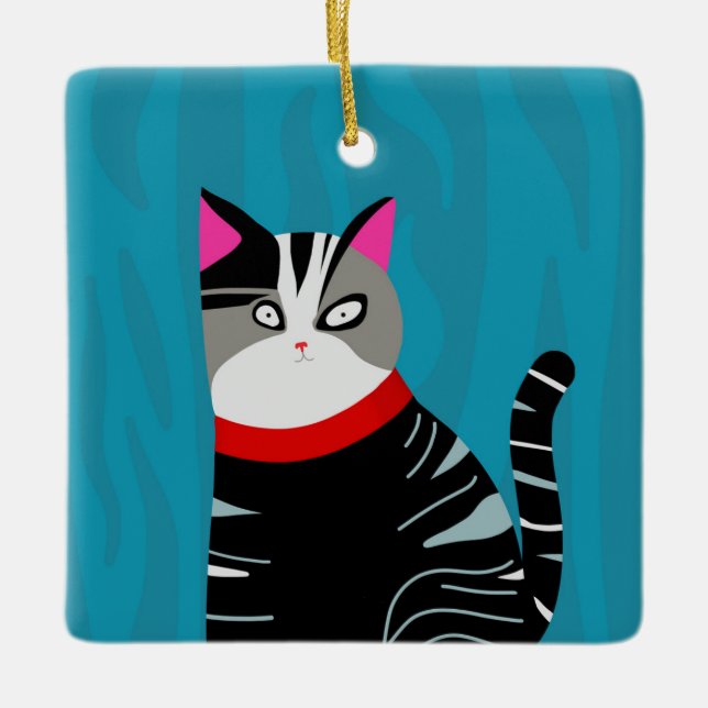 Abstract Cat Ceramic Ornament (Front)