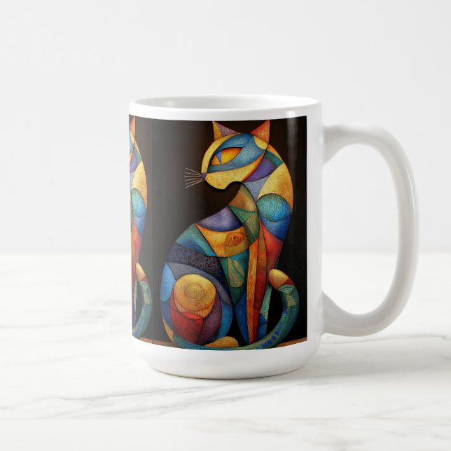 Abstract Cat Coffee Mug–Colorful Geometric Mug (Right)