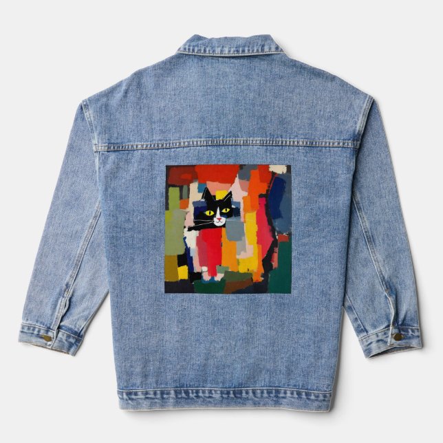 Abstract Cat Denim Jacket (Back)