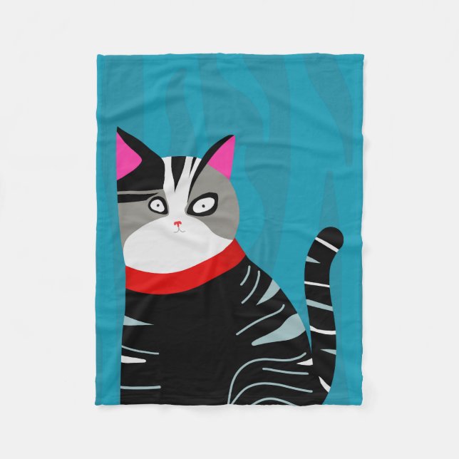 Abstract Cat Fleece Blanket (Front)