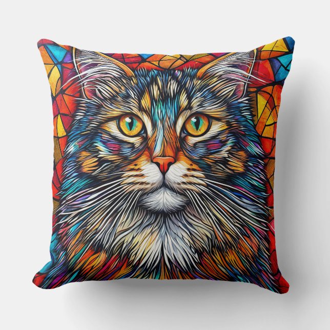 Abstract Cat Illustration Cushion (Front)