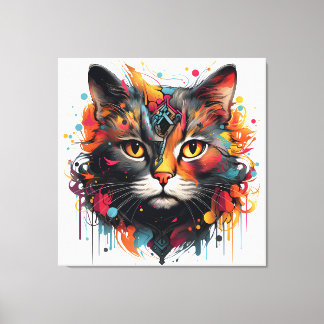 Abstract Cat Painting - Colourful Feline  Canvas Print