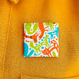 Abstract Cat Pattern Whimsical Modern Pet Art  15 Cm Square Badge