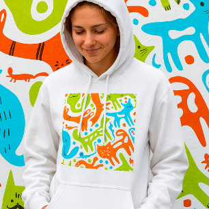 Abstract Cat Pattern Whimsical Modern Pet Art Hoodie
