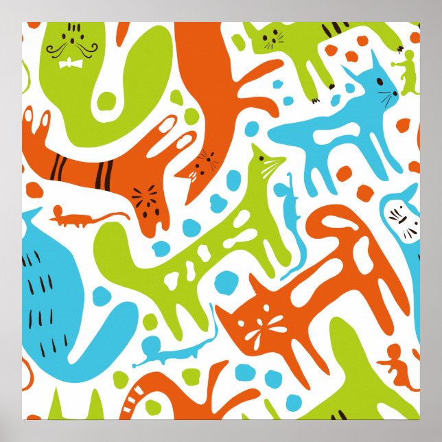 Abstract Cat Pattern Whimsical Modern Pet Art  Poster (Front)