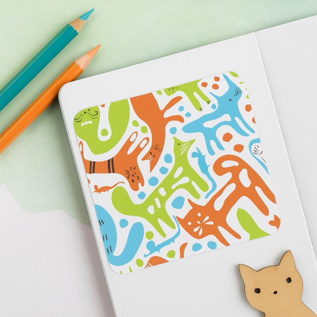Abstract Cat Pattern Whimsical Modern Pet Art  Square Sticker (Creator Uploaded)