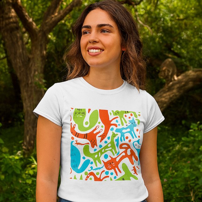 Abstract Cat Pattern Whimsical Modern Pet Art  T-Shirt (Creator Uploaded)