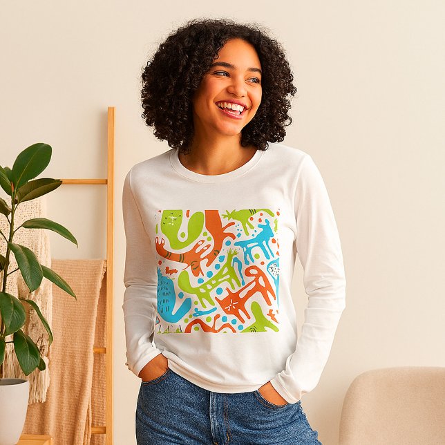 Abstract Cat Pattern Whimsical Modern Pet Art  T-Shirt (Creator Uploaded)