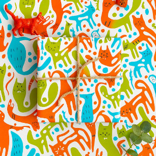 Abstract Cat Pattern Whimsical Modern Pet Art  Wrapping Paper