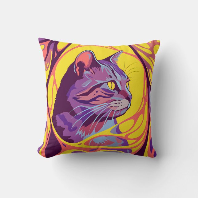 Abstract Cat: Pop Art Psychedelic Swirl Cushion (Front)