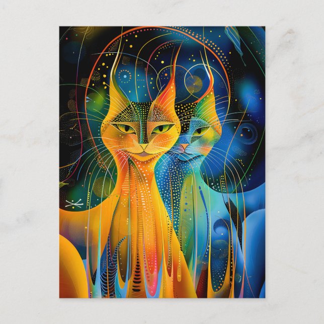 Abstract Cat Portrait Amidst Galactic Wonders Postcard (Front)